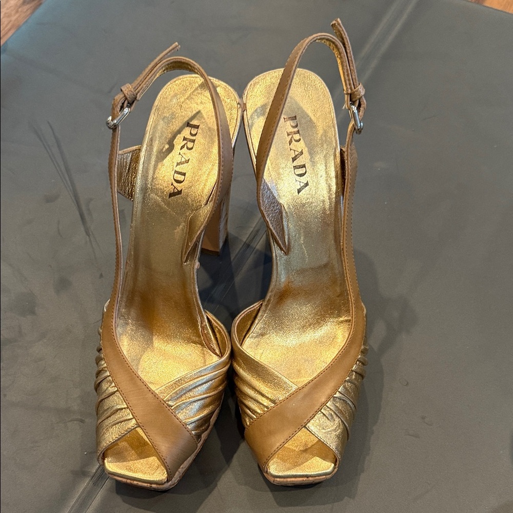 Prada Women's Gold and Brown Heels